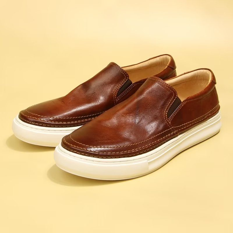 Mænds Fritidssko Elegante Slip On High End Sneakers I Læder - Brun