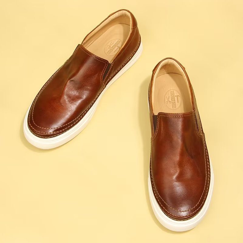 Mænds Fritidssko Elegante Slip On High End Sneakers I Læder - Brun