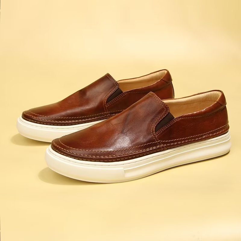 Mænds Fritidssko Elegante Slip On High End Sneakers I Læder - Brun