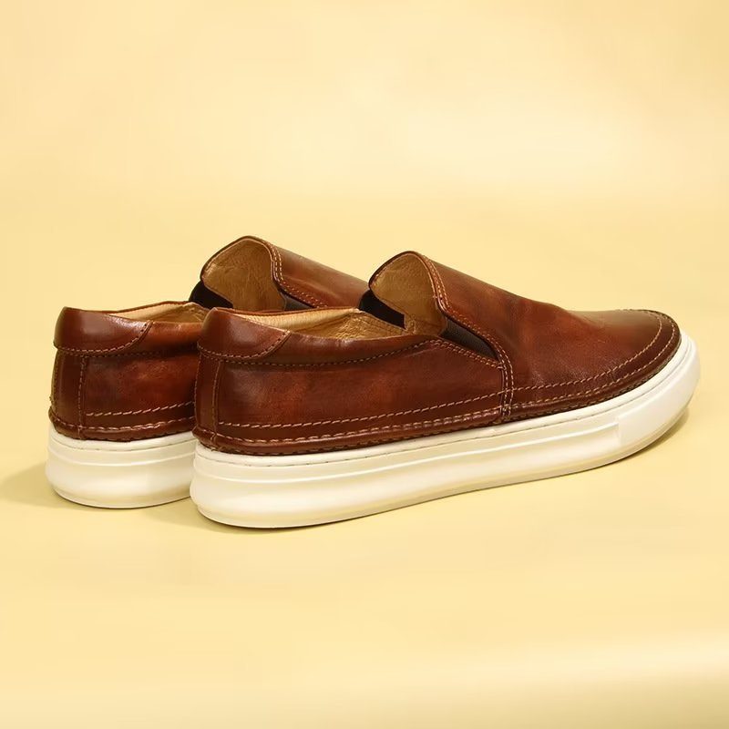 Mænds Fritidssko Elegante Slip On High End Sneakers I Læder - Brun