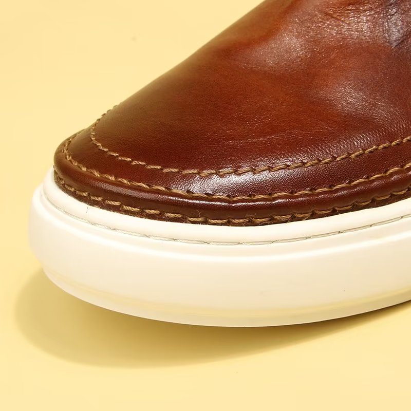 Mænds Fritidssko Elegante Slip On High End Sneakers I Læder - Brun