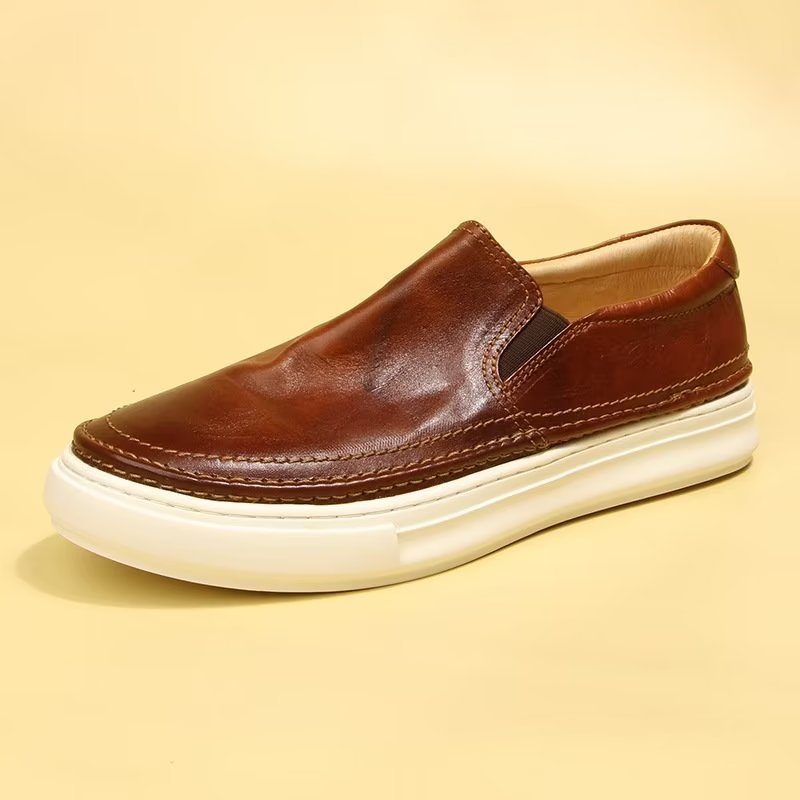 Mænds Fritidssko Elegante Slip On High End Sneakers I Læder - Brun