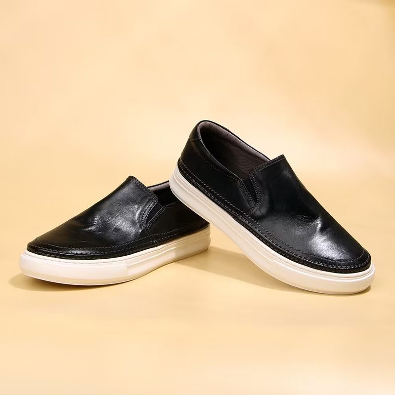 Mænds Fritidssko Elegante Slip On High End Sneakers I Læder - Sort