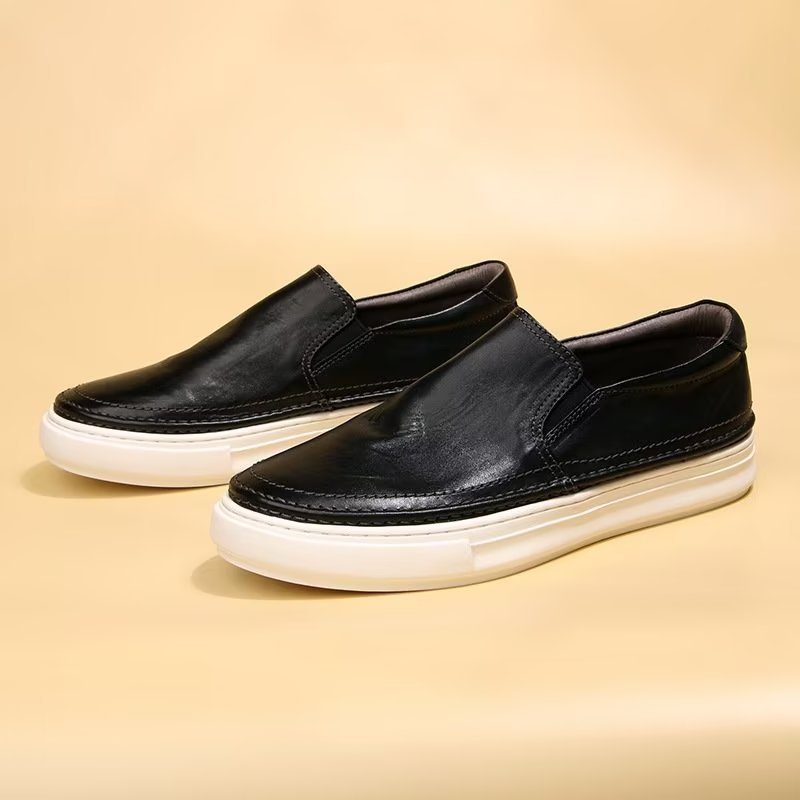 Mænds Fritidssko Elegante Slip On High End Sneakers I Læder - Sort