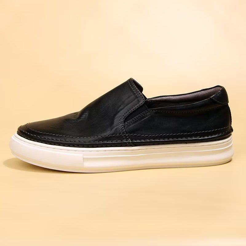 Mænds Fritidssko Elegante Slip On High End Sneakers I Læder - Sort