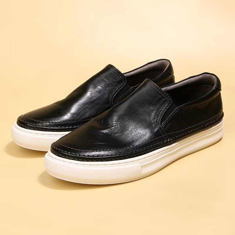 Mænds Fritidssko Elegante Slip On High End Sneakers I Læder - Sort