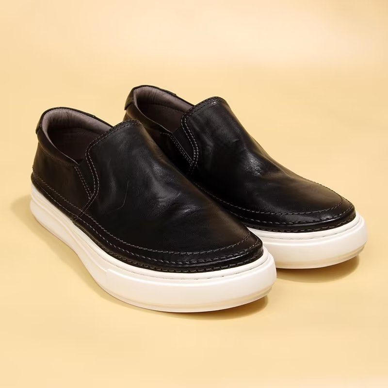 Mænds Fritidssko Elegante Slip On High End Sneakers I Læder - Sort