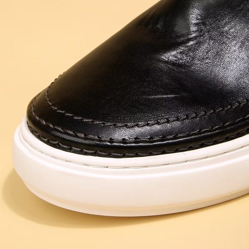 Mænds Fritidssko Elegante Slip On High End Sneakers I Læder - Sort