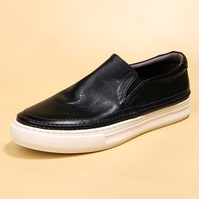 Mænds Fritidssko Elegante Slip On High End Sneakers I Læder - Sort