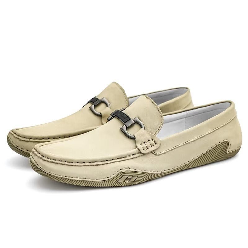 Mænds Fritidssko Elegante Slip-on Loafers Med Metalmode - Beige