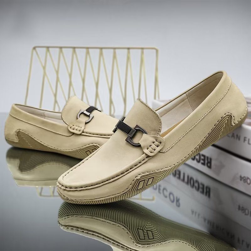 Mænds Fritidssko Elegante Slip-on Loafers Med Metalmode - Beige