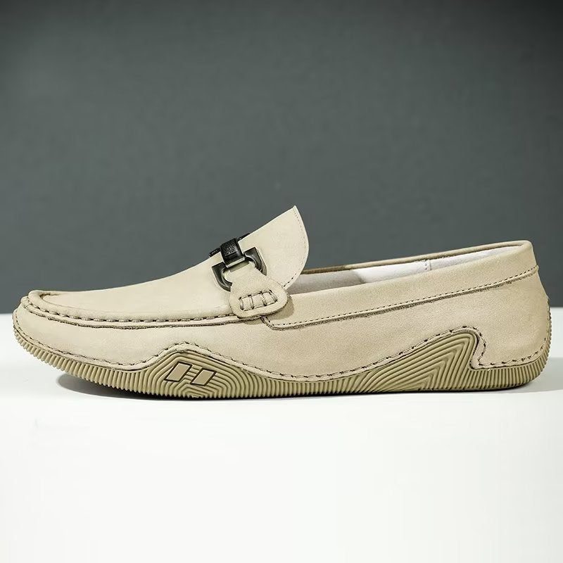 Mænds Fritidssko Elegante Slip-on Loafers Med Metalmode - Beige