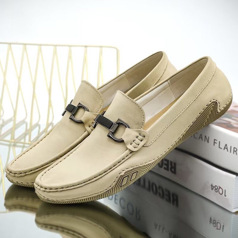 Mænds Fritidssko Elegante Slip-on Loafers Med Metalmode - Beige