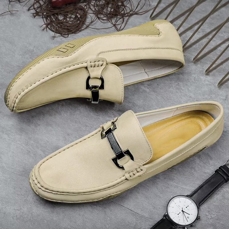 Mænds Fritidssko Elegante Slip-on Loafers Med Metalmode - Beige