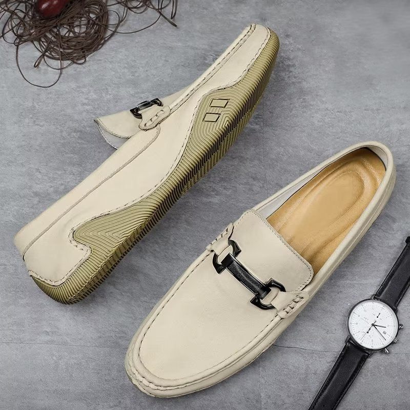 Mænds Fritidssko Elegante Slip-on Loafers Med Metalmode - Beige