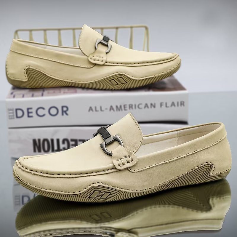 Mænds Fritidssko Elegante Slip-on Loafers Med Metalmode - Beige