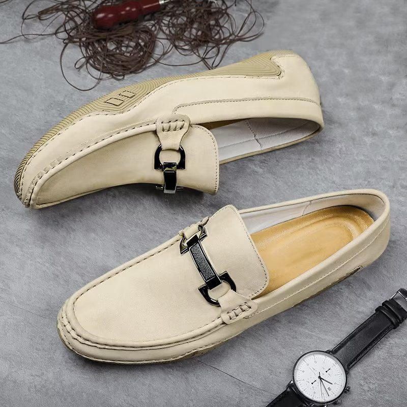 Mænds Fritidssko Elegante Slip-on Loafers Med Metalmode - Beige