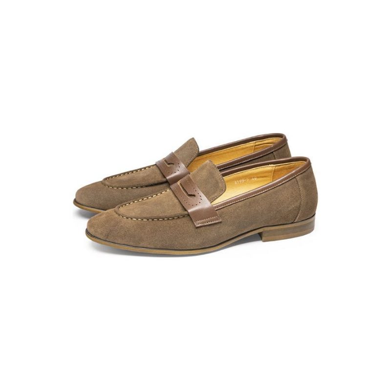 Mænds Fritidssko Klassiske Læder-slip-on Business Loafers - Khaki