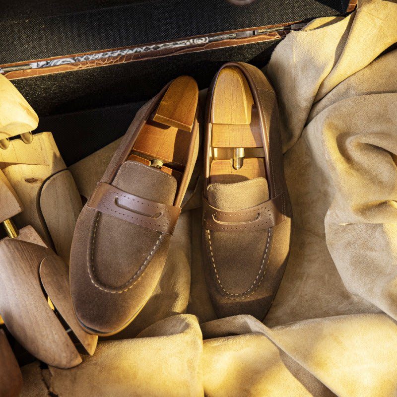 Mænds Fritidssko Klassiske Læder-slip-on Business Loafers - Khaki