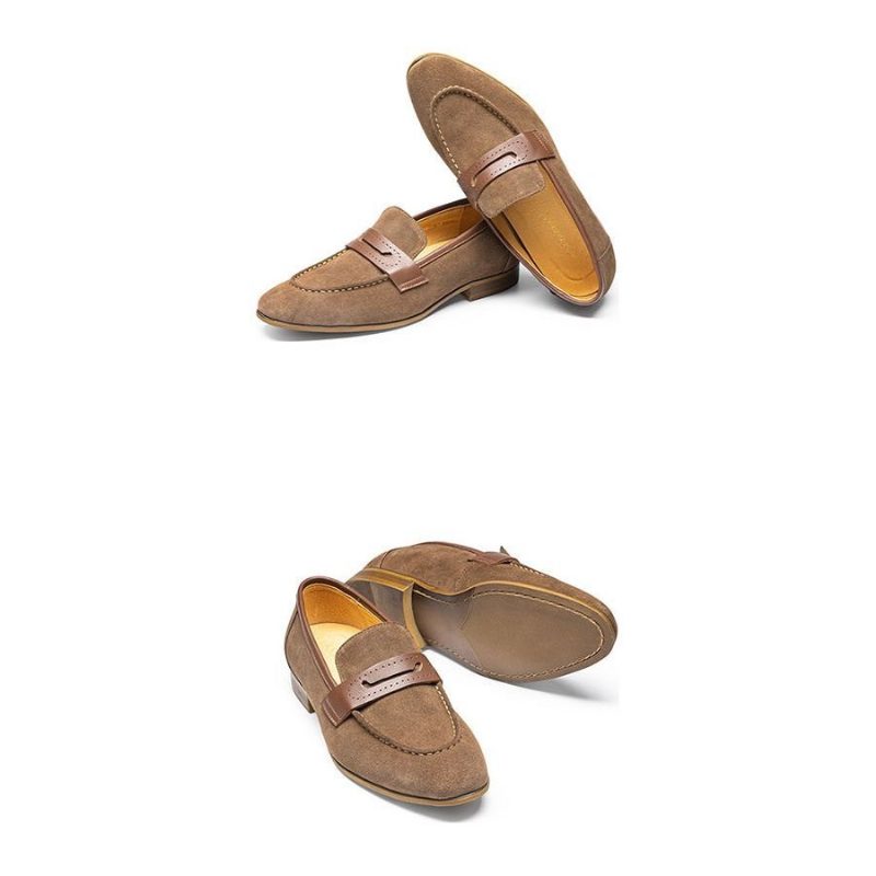 Mænds Fritidssko Klassiske Læder-slip-on Business Loafers - Khaki