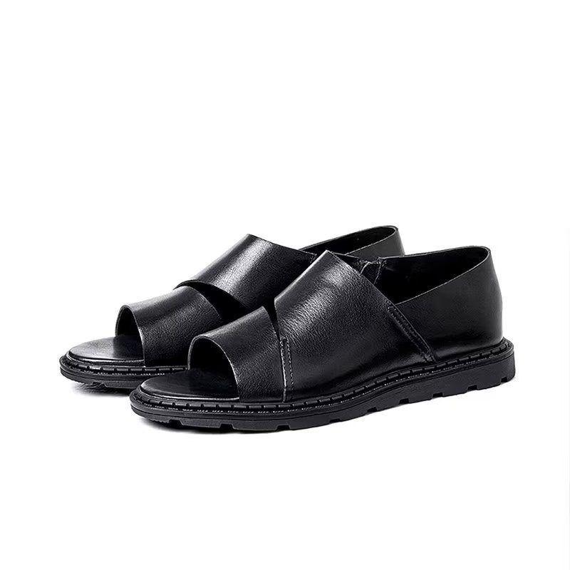 Mænds Fritidssko Læder Peep Toe Sandaler - Sort