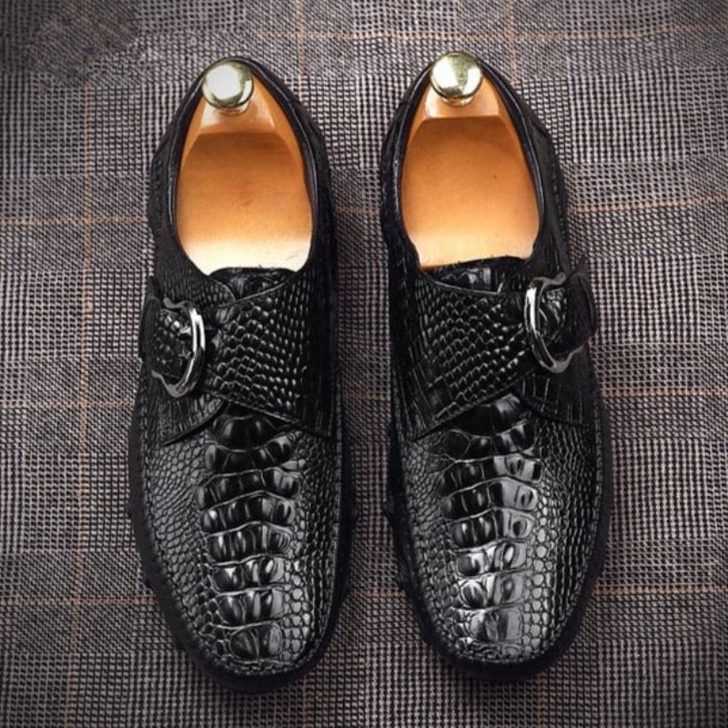 Mænds Fritidssko Luksus Alligator Texture Penny Loafers - Sort