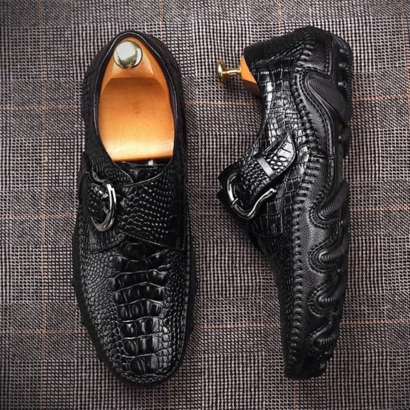 Mænds Fritidssko Luksus Alligator Texture Penny Loafers - Sort