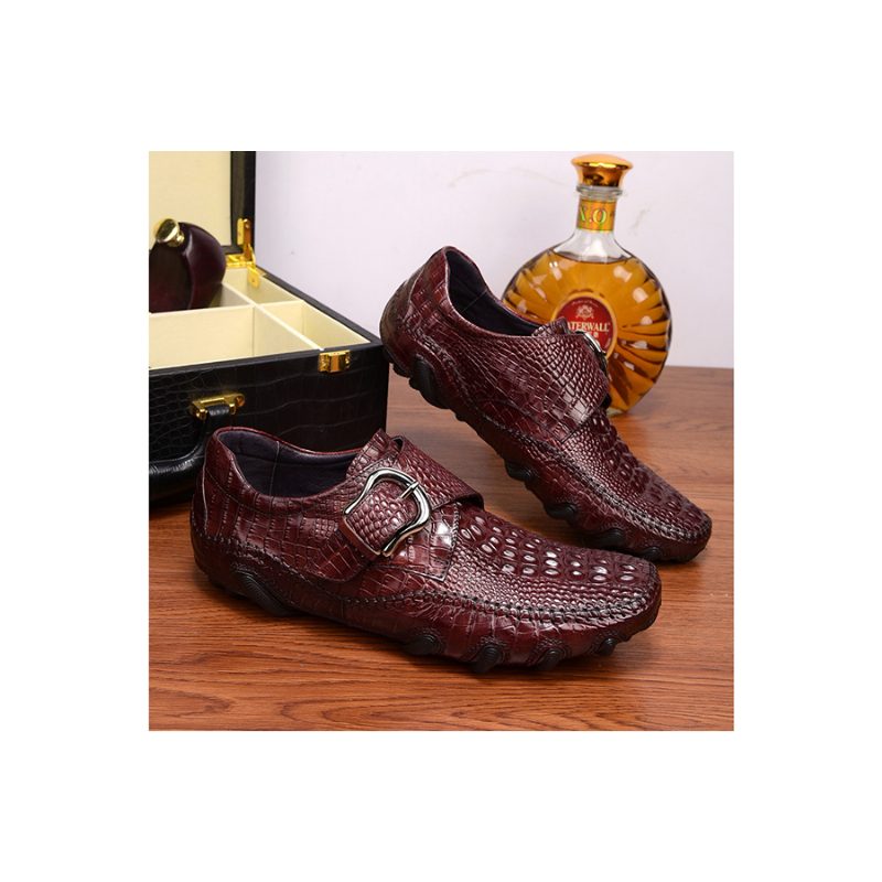 Mænds Fritidssko Luksus Alligator Texture Penny Loafers - Rød