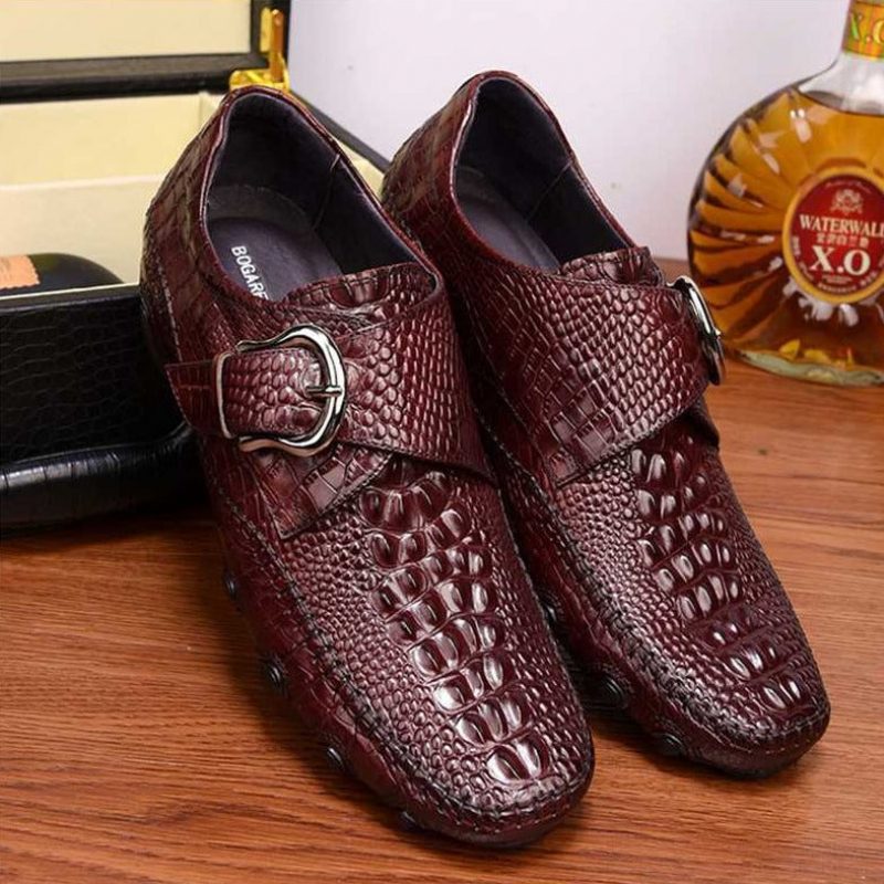 Mænds Fritidssko Luksus Alligator Texture Penny Loafers - Rød