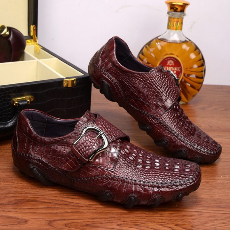 Mænds Fritidssko Luksus Alligator Texture Penny Loafers - Rød