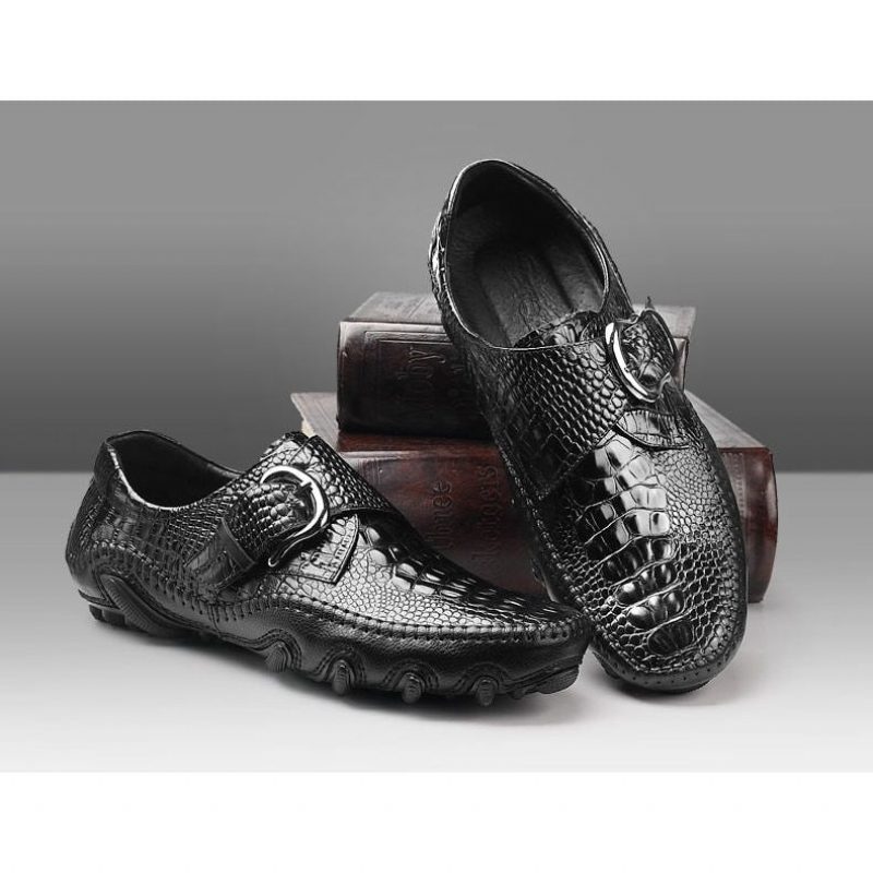 Mænds Fritidssko Luksus Alligator Texture Penny Loafers - Sort