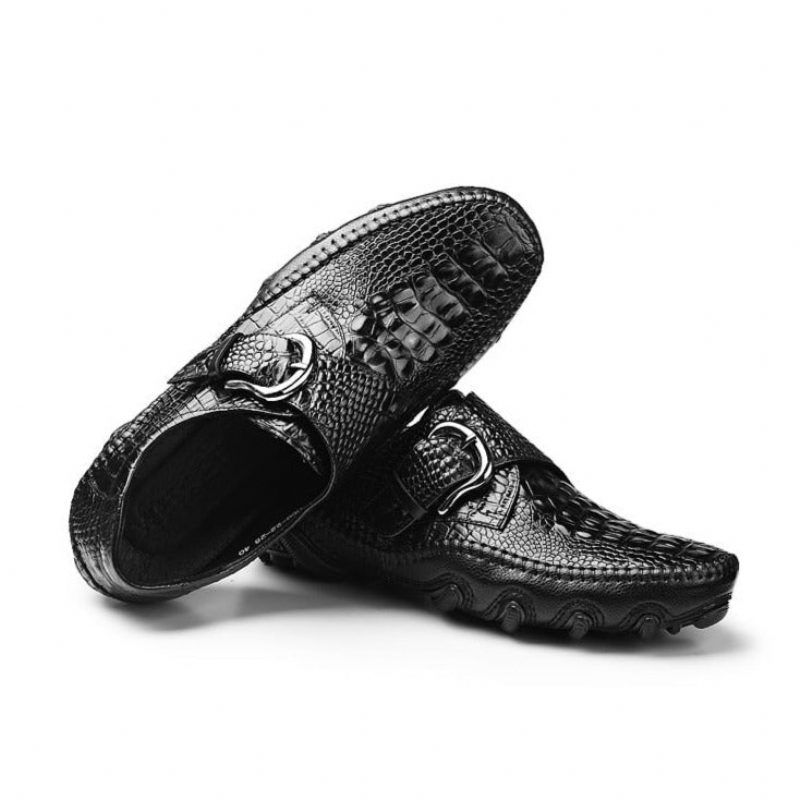 Mænds Fritidssko Luksus Alligator Texture Penny Loafers - Sort