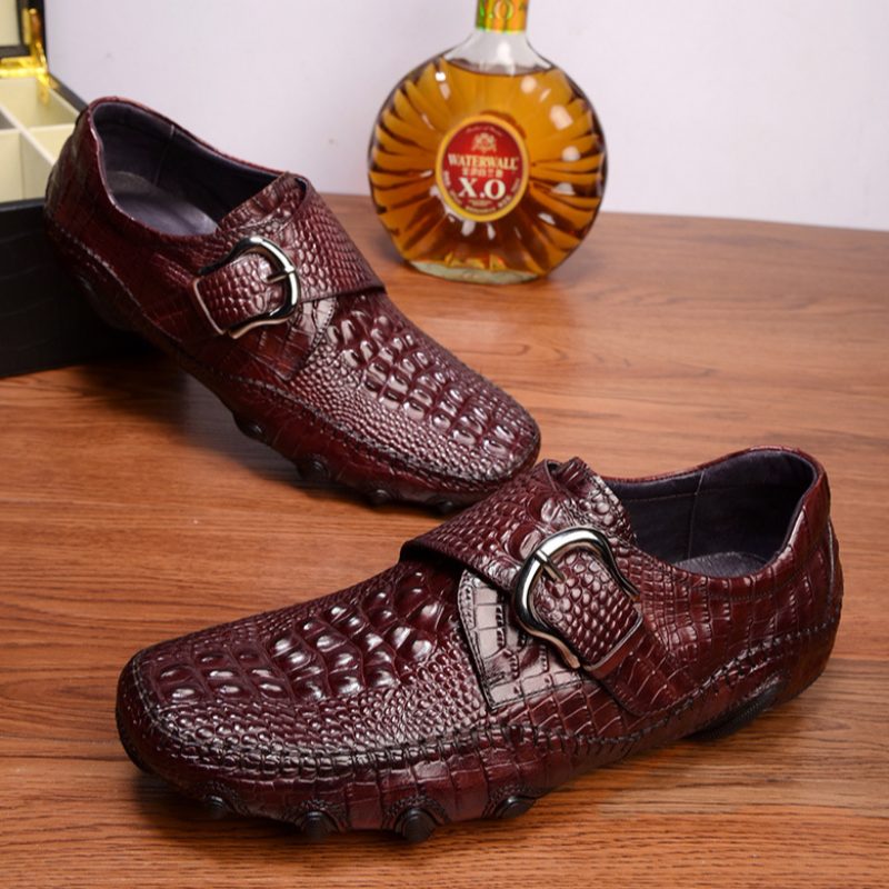 Mænds Fritidssko Luksus Alligator Texture Penny Loafers - Rød