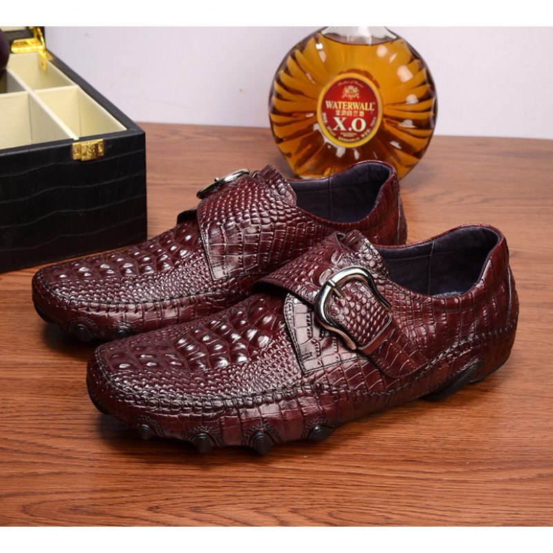 Mænds Fritidssko Luksus Alligator Texture Penny Loafers - Rød