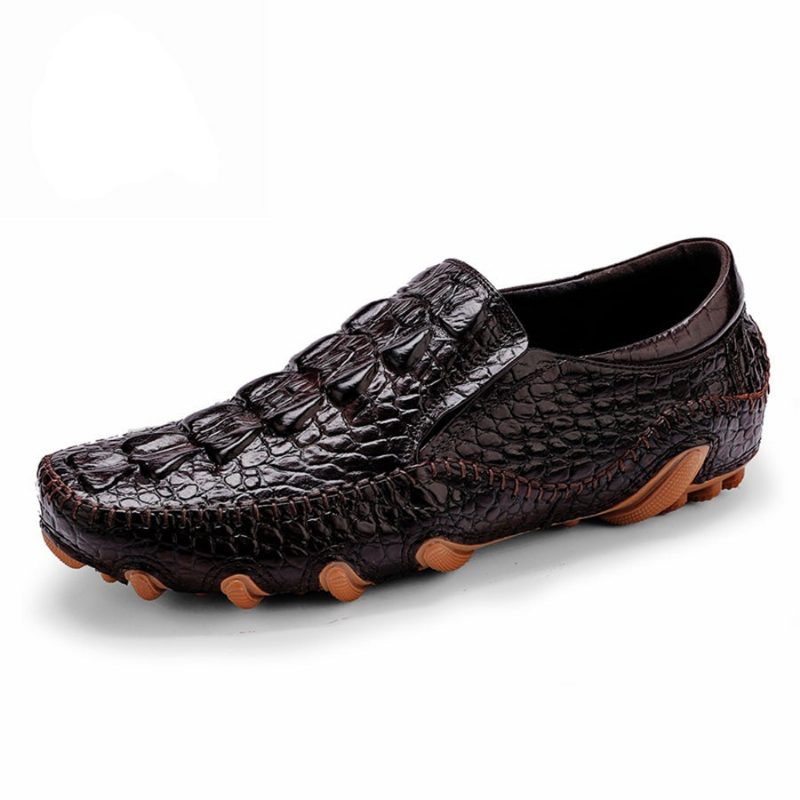 Mænds Fritidssko Luksus Alligator Texture Slip On Oxford Sko - Kaffe