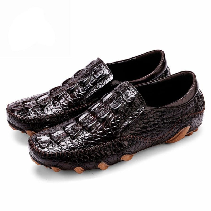 Mænds Fritidssko Luksus Alligator Texture Slip On Oxford Sko - Kaffe