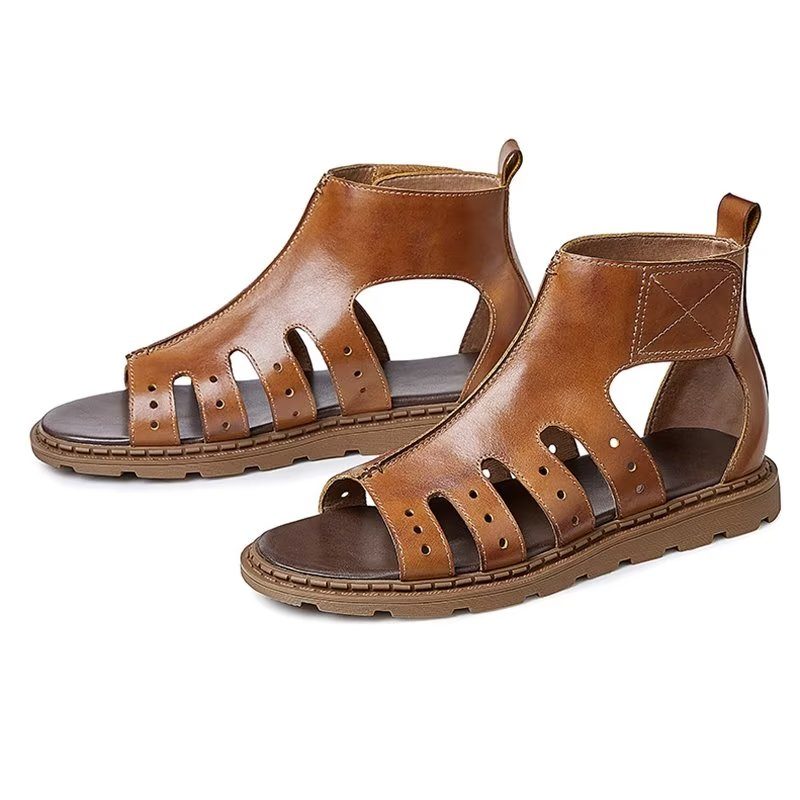 Mænds Fritidssko Luksus Peep Toe Strap-sandaler - Kaffe