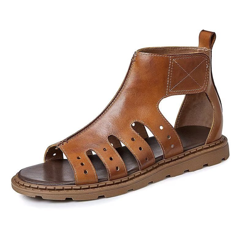 Mænds Fritidssko Luksus Peep Toe Strap-sandaler - Kaffe