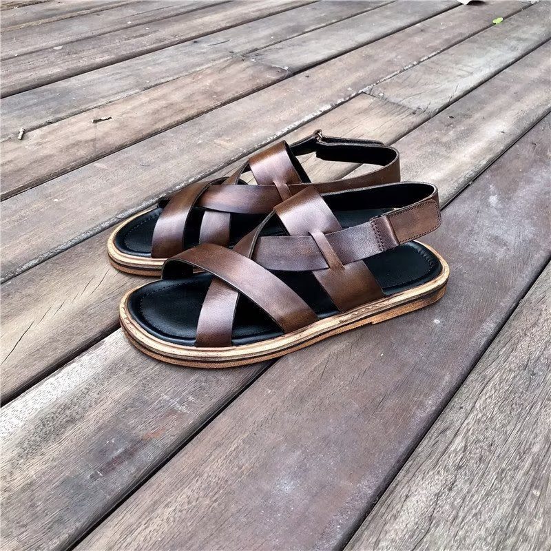 Mænds Fritidssko Roman Peep Toe Sandaler - Kaffe