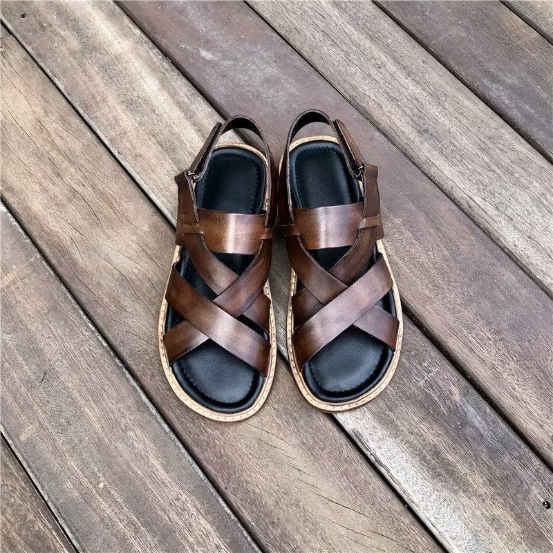 Mænds Fritidssko Roman Peep Toe Sandaler - Kaffe