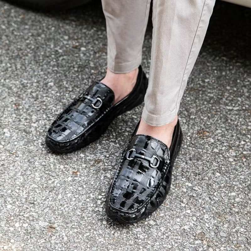 Mænds Loafers Eksotisk Krokodillelæder Slip On Metal Toe - Sort