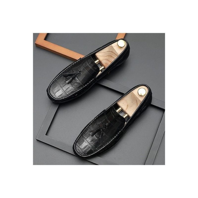 Mænds Loafers Læder Derby Stilfuld Alligator Texture - Sort