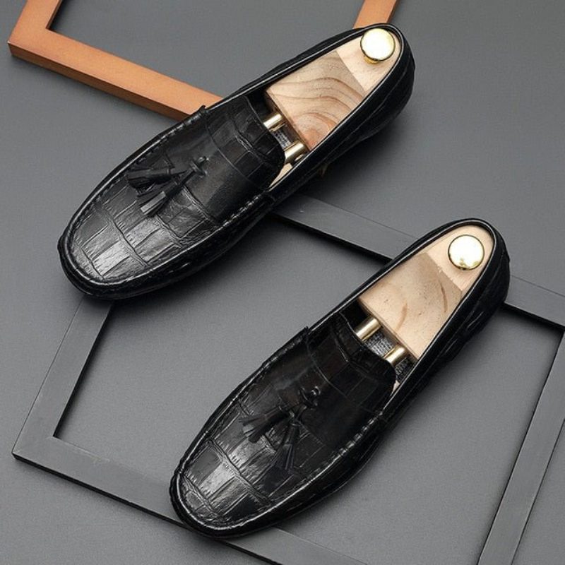 Mænds Loafers Læder Derby Stilfuld Alligator Texture - Sort