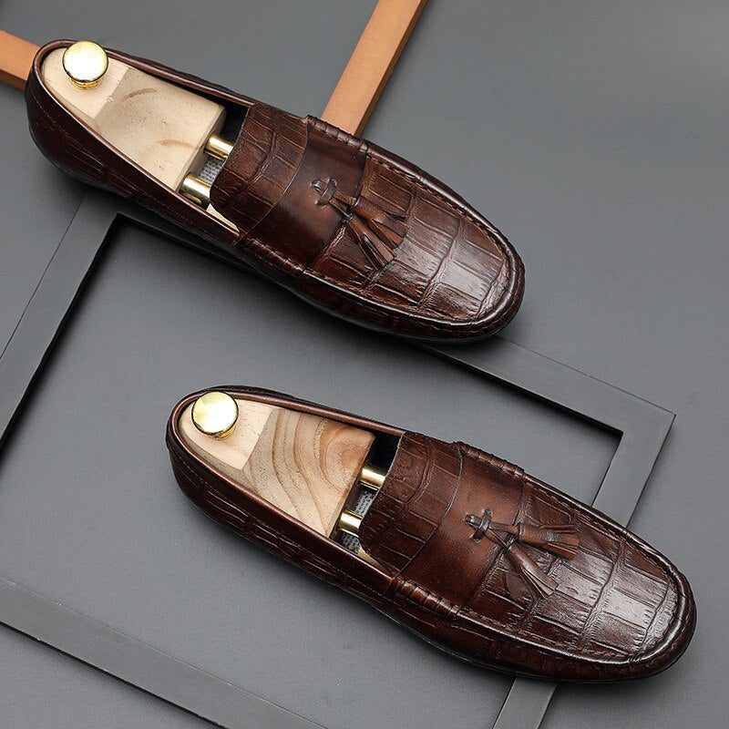 Mænds Loafers Læder Derby Stilfuld Alligator Texture - Kaffe