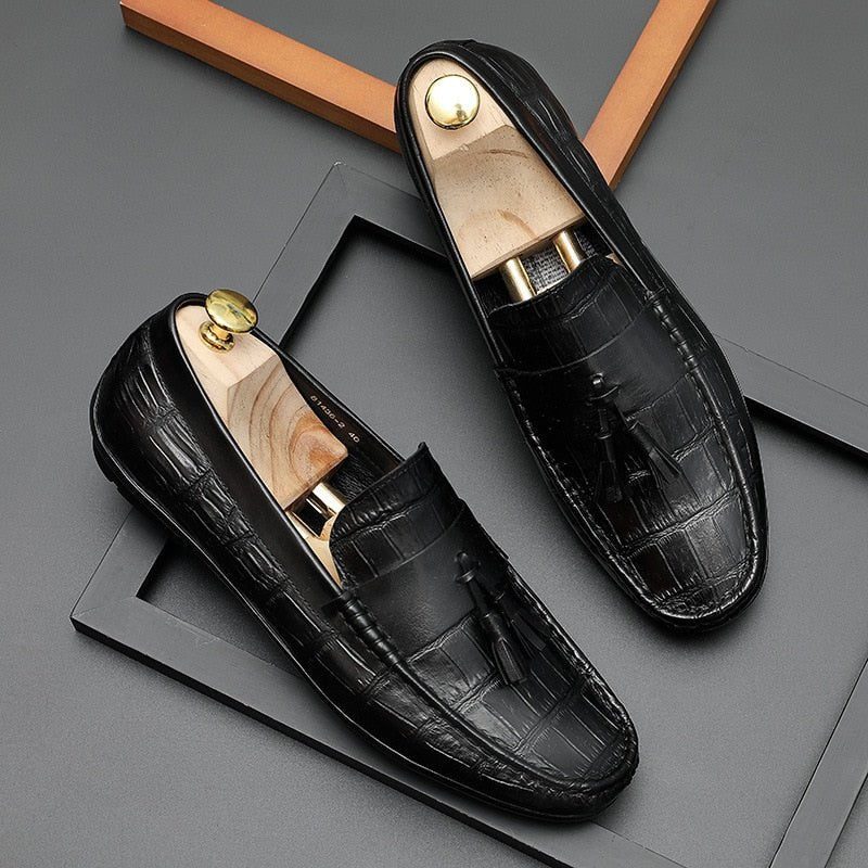 Mænds Loafers Læder Derby Stilfuld Alligator Texture - Sort