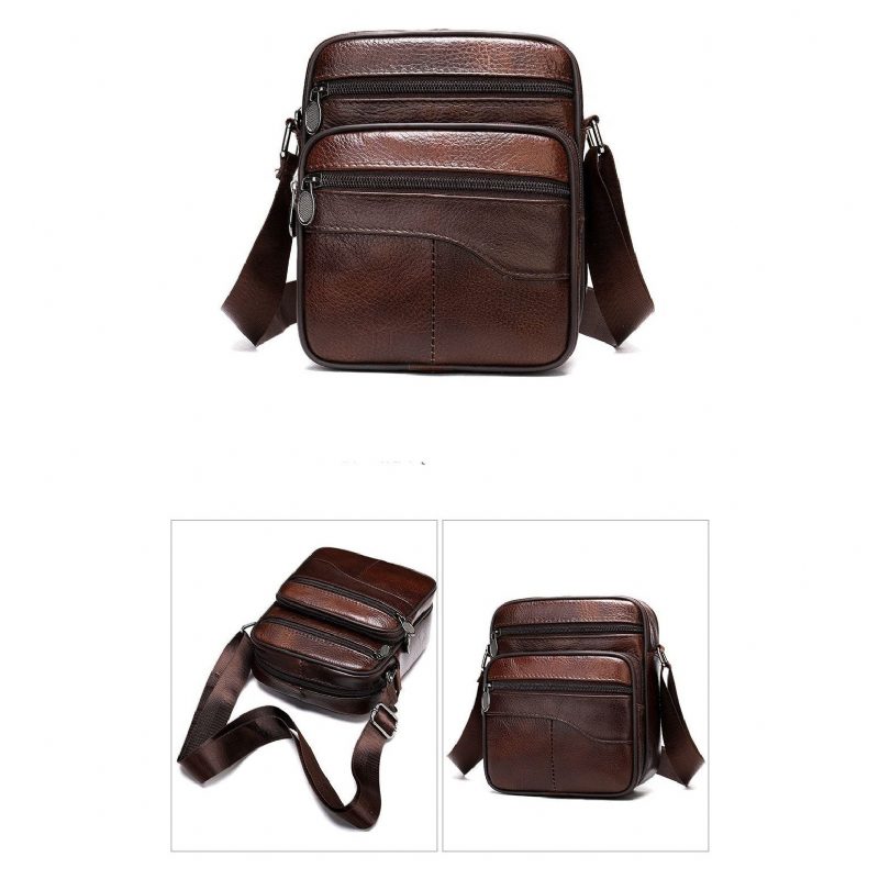 Mænds Skuldertasker Luksus Eksotisk Læder Flap Crossbody Messenger Taske - Kaffe 3