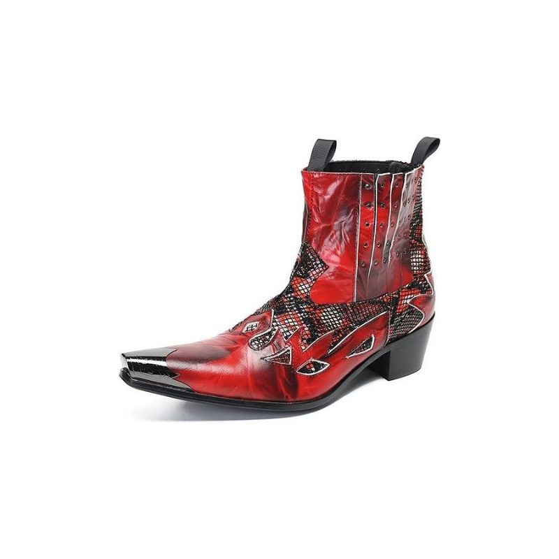 Mænds Støvler Ægte Læder Exotic Texture Dress Boots - Rød