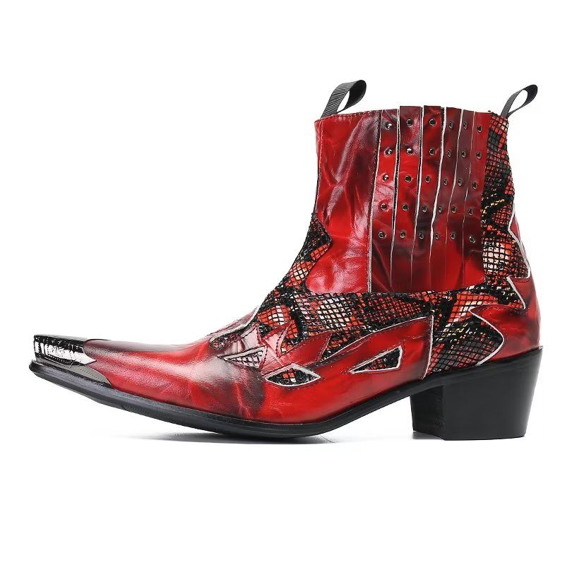 Mænds Støvler Ægte Læder Exotic Texture Dress Boots - Rød