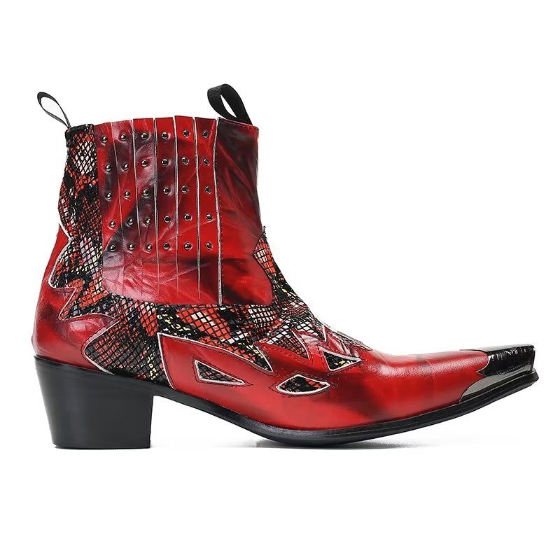 Mænds Støvler Ægte Læder Exotic Texture Dress Boots - Rød