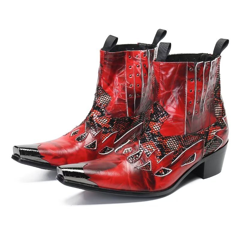 Mænds Støvler Ægte Læder Exotic Texture Dress Boots - Rød